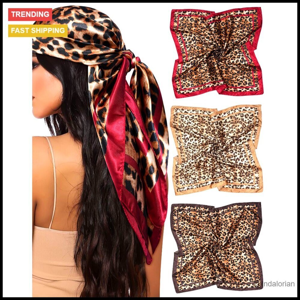 Silk Satin Square Head Scarf Set of 3 Elegant Boho Chic Hair Accessory